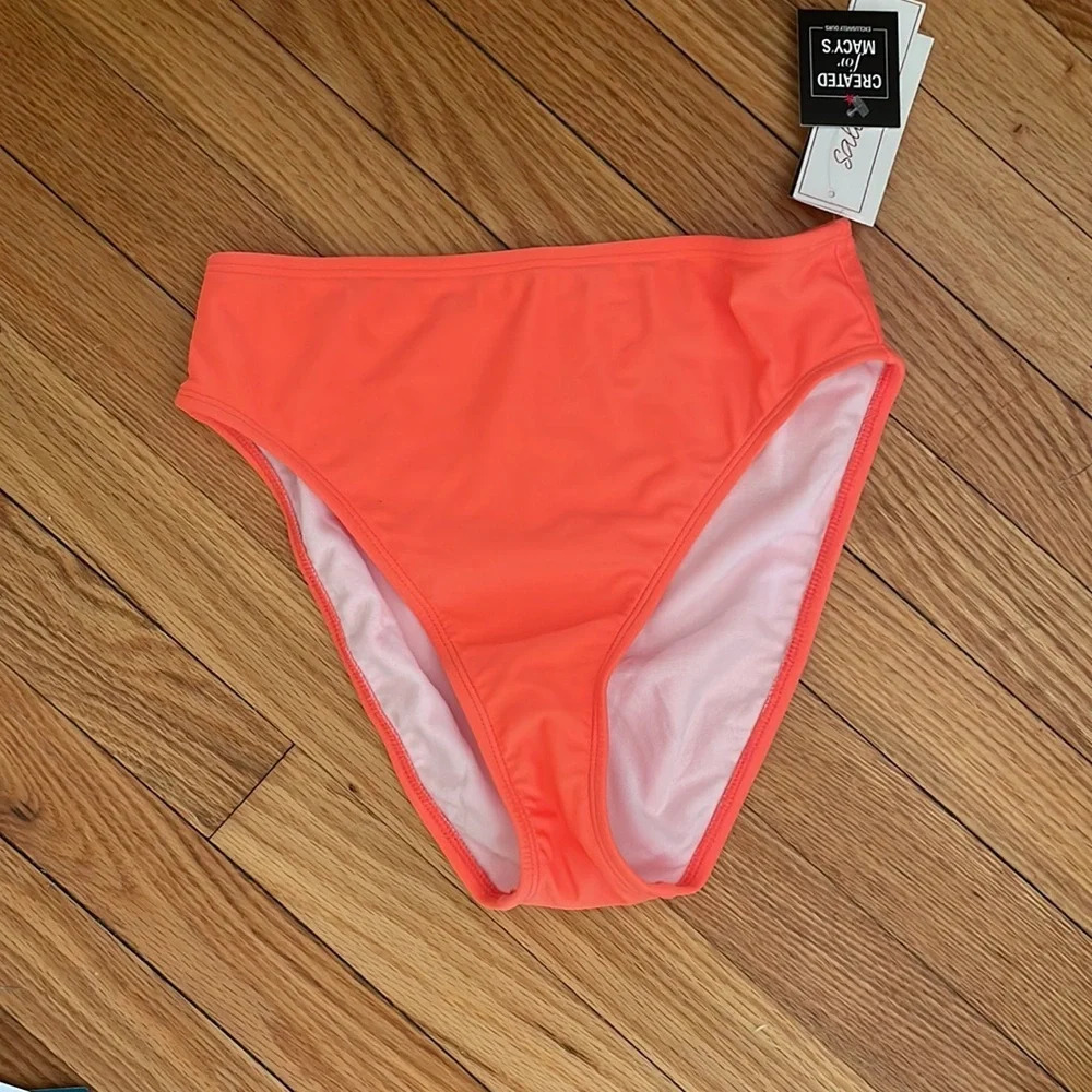 Salt + Cove Solid High Cut Bikini Bottoms Swimsuit Orange Junior Medium
